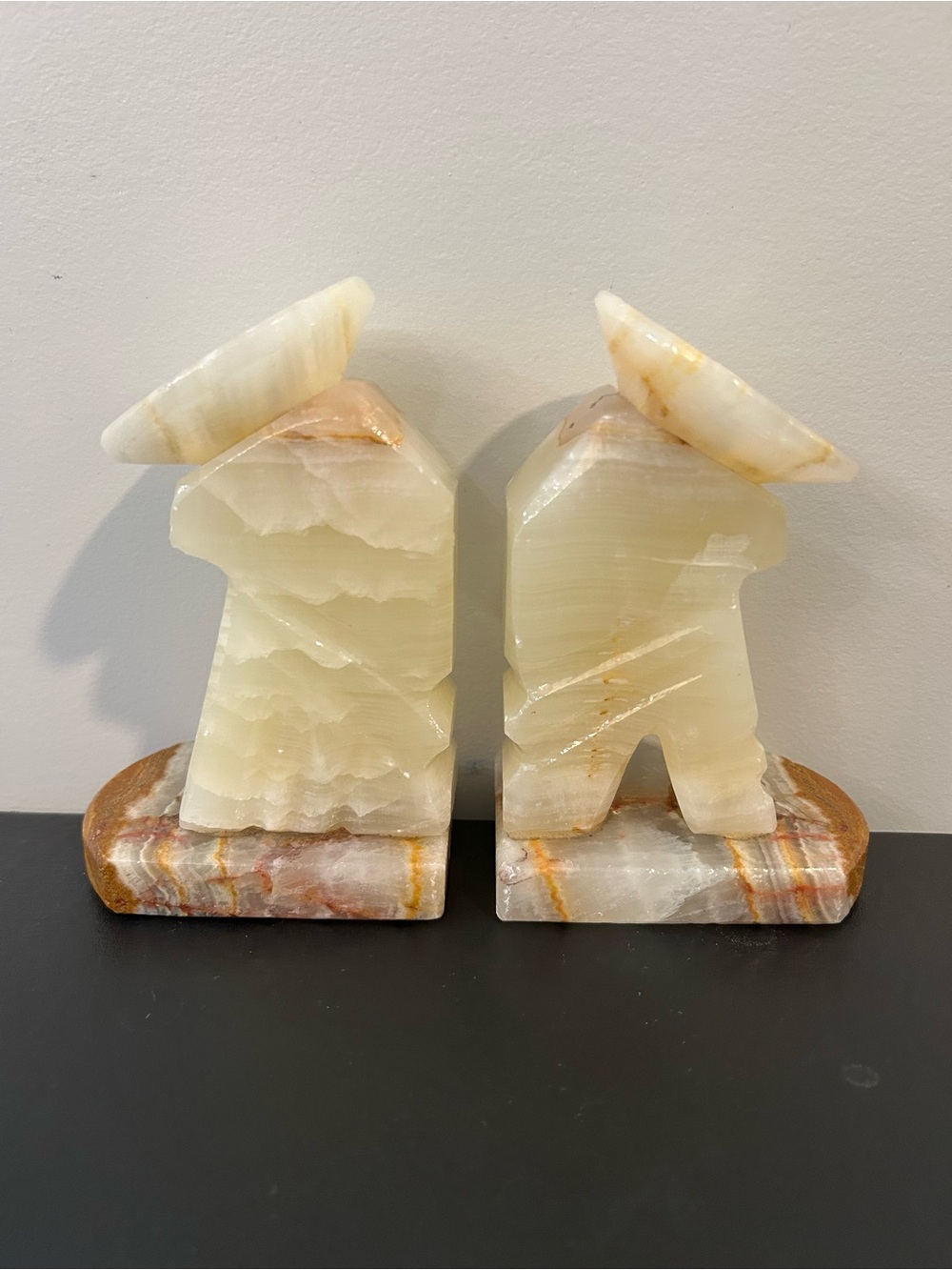 Vintage MCM Hand-Carved Stone Marble Mexican Men Onyx Figurine Bookends